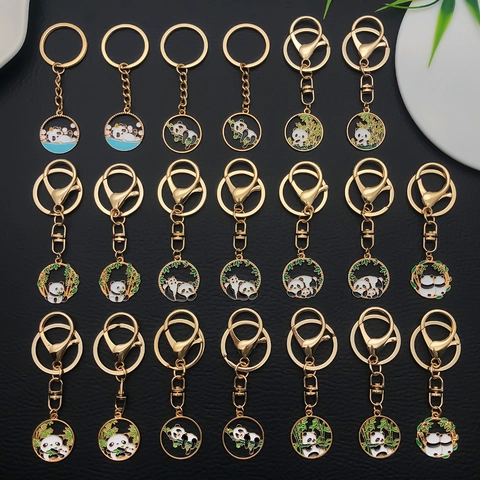 Chinese Style Cartoon Panda Zinc Alloy Keychain Enamel Metal Key Ring Bamboo Bag Pendant Gift For Friends Kids Jewelry