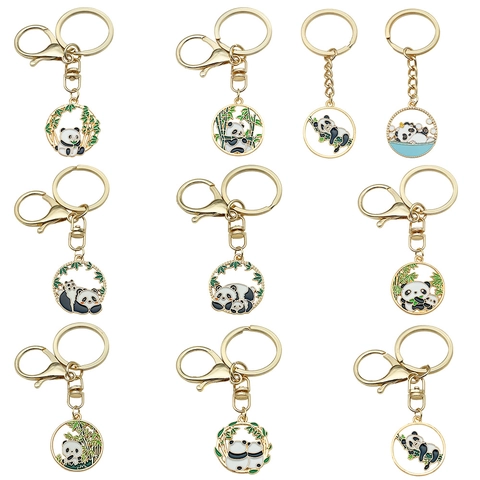 Chinese Style Cartoon Panda Zinc Alloy Keychain Enamel Metal Key Ring Bamboo Bag Pendant Gift For Friends Kids Jewelry