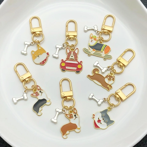 Llavero de Perro de Dibujos Animados Lindo de Aleación de Zinc Esmalte Corgi Shiba Inu Colgante de Bolsa Regalo