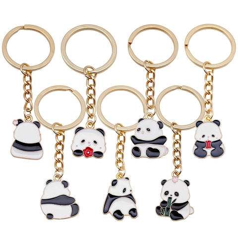 Simpatico Portachiavi Panda in Stile Cinese Smalto Animale Cartone Animato Pendente in Lega di Zinco per Borse Souvenir Regalo
