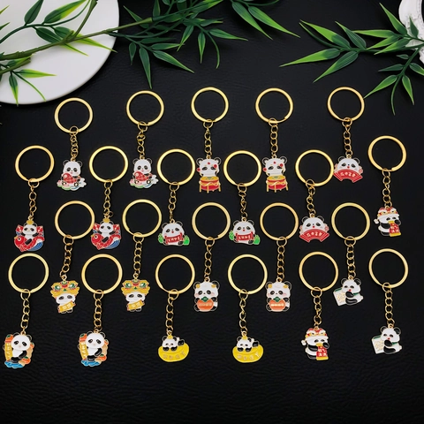 Kreativer Cartoon Panda Metall Schlüsselanhänger Zinklegierung Emaille Tropföl Tasche Anhänger Glücksbringer Geschenk Für Kinder