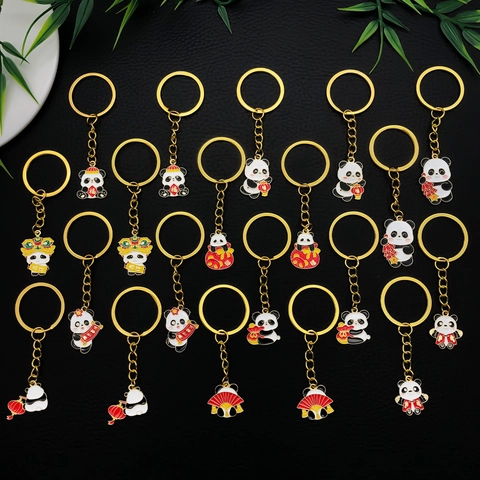 Porte-clés Panda Style Chinois en Émail Alliage de Zinc Mignon Pendentif de Sac en Forme d'Animal Cadeau de Nouvel An