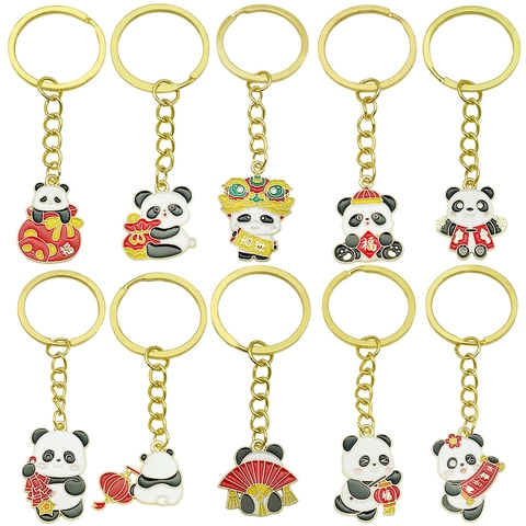 Porte-clés Panda Style Chinois en Émail Alliage de Zinc Mignon Pendentif de Sac en Forme d'Animal Cadeau de Nouvel An