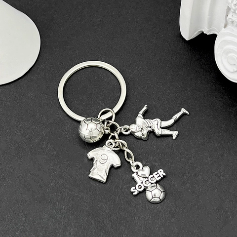Soccer American Football Sports Theme Keychain Zinc Alloy Silver Athlete Jersey Helmet Charms Bag Pendant Keyring Gift