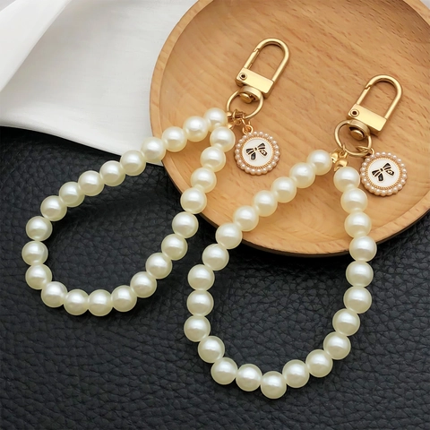 Elegant Faux Artificial Pearl Bowknot Rose Keychain Vintage Zinc Alloy Bag Charm For Women Gift Fashion Key Ring Accessories