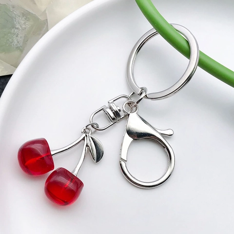 Llavero de Cereza Roja Transparente de Fruta de Simulación Creativa Colgante de Resina Anillo de Aleación de Zinc Para Coche Mochila Joyería Regalo