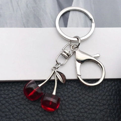 Llavero de Cereza Roja Transparente de Fruta de Simulación Creativa Colgante de Resina Anillo de Aleación de Zinc Para Coche Mochila Joyería Regalo