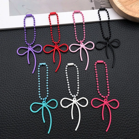 Bowknot Alloy Painted Keychain Charm DIY Creative Ball Chain Pendant For Backpack Phone Case Women Decorative Accessories