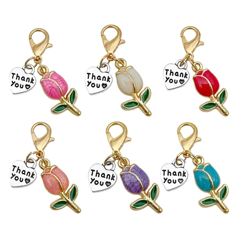 Zinklegierung Tropföl Tulpe Schlüsselanhänger Herz Thank You Anhänger Für Taschen Deko Eleganter Blumen Schlüsselring Geschenk Damen