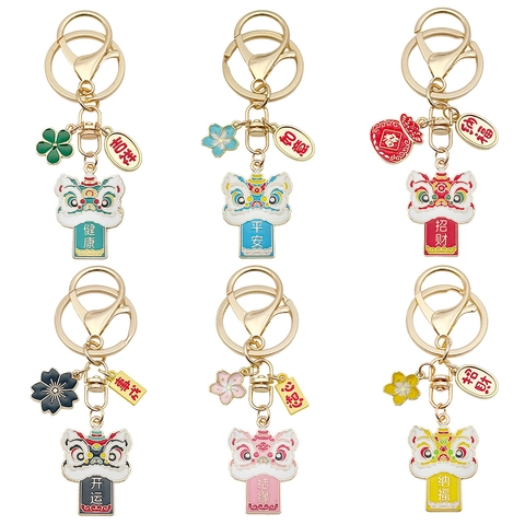 Chinese Traditionele Leeuwendans Sleutelhanger Zinklegering Emaille Taschenhanger Geluksbrenger Rugzak Ornament Unisex