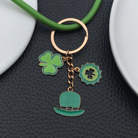St. Patrick's Day Groene Hoed Klaver Sleutelhanger Legering Emaille Gelukshanger Sleutelring Voor Feesttas Decoratie Cadeau