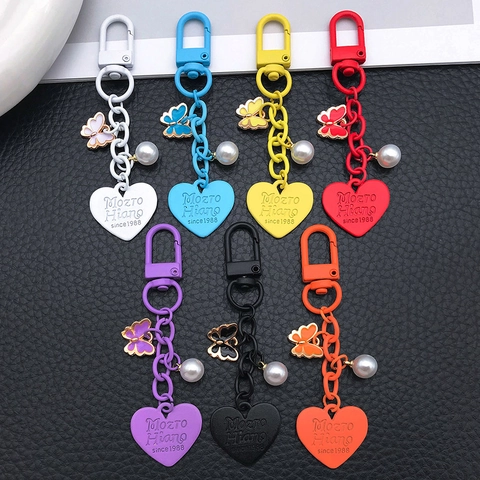 Bunter Lack Herz Schlüsselanhänger Mit Schmetterlingsanhänger Kunstperle Rucksack Dekoration Taschenanhänger Für Damen Mädchen Geschenk