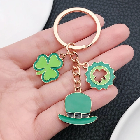 St. Patrick's Day Groene Hoed Klaver Sleutelhanger Legering Emaille Gelukshanger Sleutelring Voor Feesttas Decoratie Cadeau