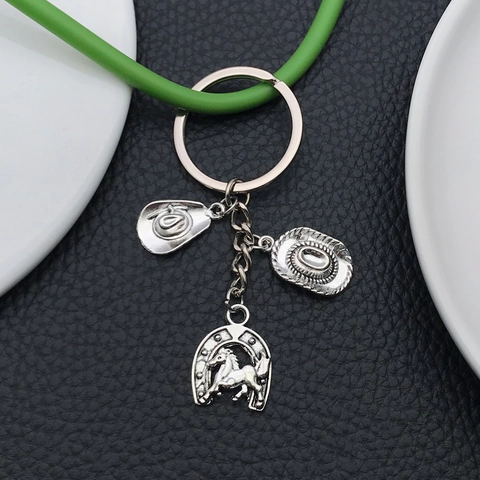 Portachiavi Cowboy Occidentale Lega di Zinco Cavallo Ferro da Cavallo Cappello Stivali Cactus Pendente Argento Antico Ciondolo Borsa Uomo Donna
