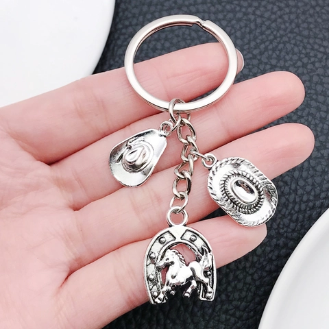 Portachiavi Cowboy Occidentale Lega di Zinco Cavallo Ferro da Cavallo Cappello Stivali Cactus Pendente Argento Antico Ciondolo Borsa Uomo Donna
