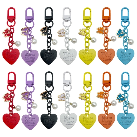 Bunter Lack Herz Schlüsselanhänger Mit Schmetterlingsanhänger Kunstperle Rucksack Dekoration Taschenanhänger Für Damen Mädchen Geschenk