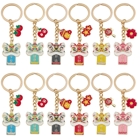 Traditioneller Chinesischer Löwentanz Schlüsselanhänger Emaille Zinklegierung Taschenanhänger Glücksbringer Auto Zubehör Schmuck