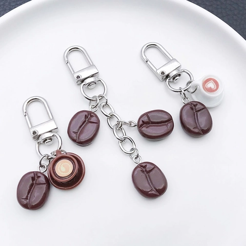 Simulation Kaffeebohne Herz Latte Art Tasse Schlüsselanhänger Zinklegierung Harz Kreative Miniatur Essen Schlüsselring Rucksack Ornament Zubehör