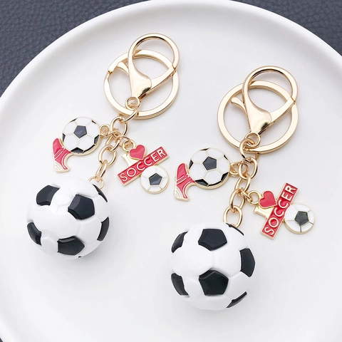 3D Soccer Ball Keychain With Football Shoe Heart Pendant Zinc Alloy Sport Fan Key Ring For Bag Backpack Decoration Accessory