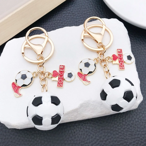 3D Soccer Ball Keychain With Football Shoe Heart Pendant Zinc Alloy Sport Fan Key Ring For Bag Backpack Decoration Accessory