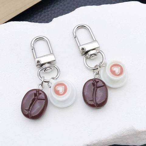 Simulation Kaffeebohne Und Tasse Schlüsselanhänger Kreative Harz Herz Latte Art Miniatur Tasche Anhänger Für Kaffeeliebhaber Geschenk