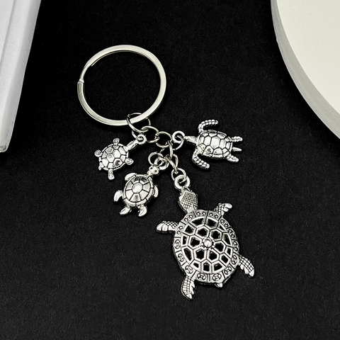 Portachiavi Tartaruga Marina in Lega d'Argento Antico Ciondolo Animale Stile Marino Vintage Ornamento da Appendere per Borsa Gioielli Regalo Donna Uomo