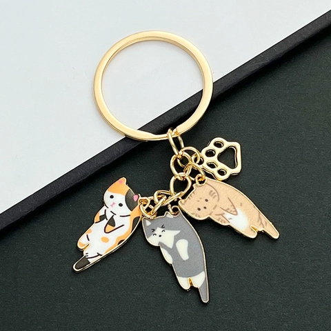 Cartoon Katze Emaille Schlüsselanhänger Gold Legierung Kätzchen Pfote Anhänger Schlüsselring Für Damen Mädchen Süße Tier Geschenk Zubehör