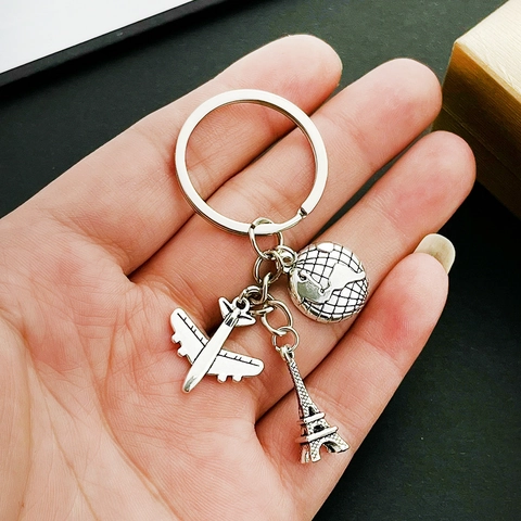 Metall Reise Schlüsselanhänger Flugzeug Globus Eiffelturm Anhänger Zinklegierung Schlüsselring Reise Souvenir Geschenk Für Herren Damen