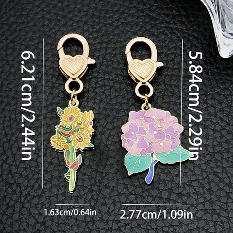 Emaille Sonnenblume Nelke Blumenstrauß Schlüsselanhänger Herz Verschluss Zinklegierung Floral Tasche Anhänger Auto Schlüsselring Damen Schmuck Geschenk