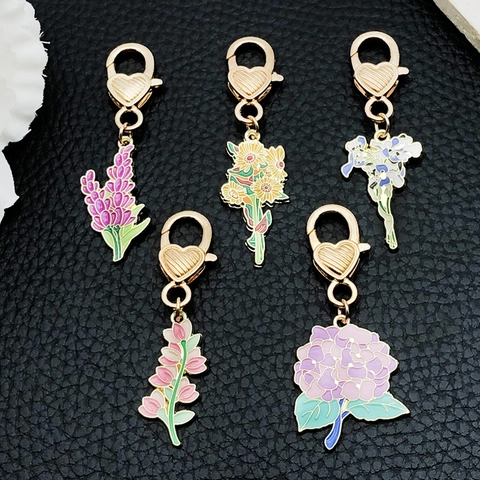 Emaille Sonnenblume Nelke Blumenstrauß Schlüsselanhänger Herz Verschluss Zinklegierung Floral Tasche Anhänger Auto Schlüsselring Damen Schmuck Geschenk