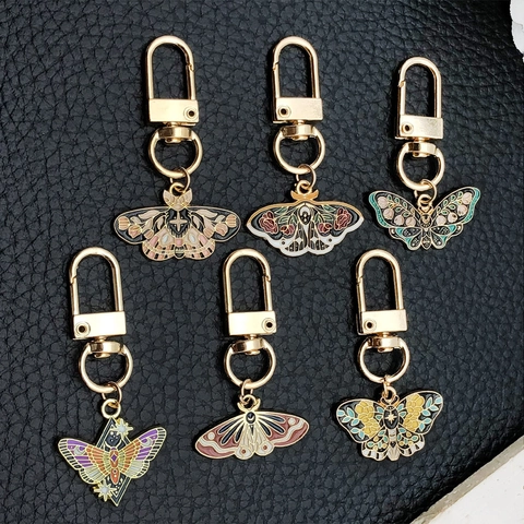 Portachiavi Smaltato a Forma di Farfalla e Falena Vintage in Lega di Zinco Dorato Pendente per Borsa Auto Accessori per Donna