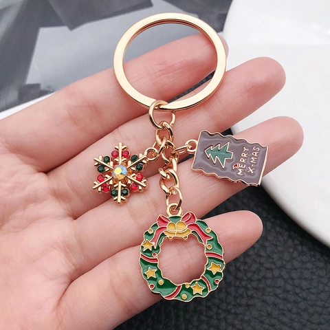 Portachiavi con Ciondolo a Forma di Corona di Natale Fiocco di Neve Albero Strass Smalto Lega di Zinco per Donna Regalo Festa