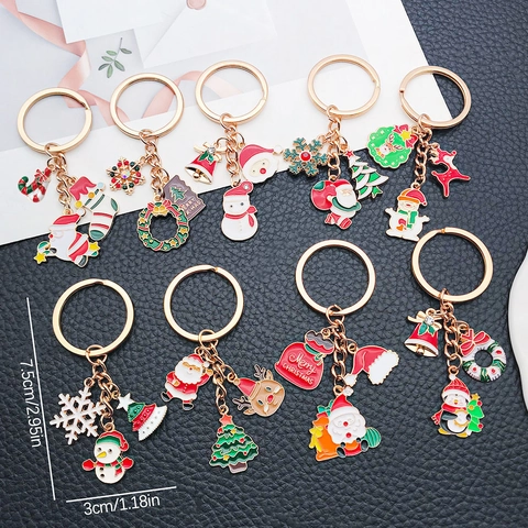 Mignon Porte-clés de Noël en Émail Alliage Père Noël Bonhomme de Neige Renne Sapin de Noël Pendentif Porte-clés Cadeau Festif