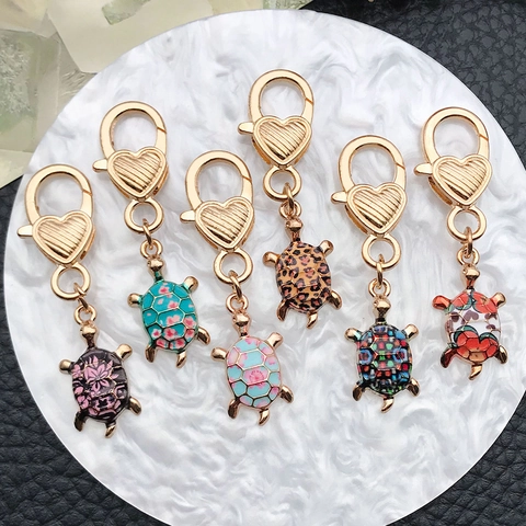 Kreative Emaille Legierung Schildkröte Schlüsselanhänger Mit Herz Karabinerverschluss Floral Leopardenmuster Tier Tasche Anhänger