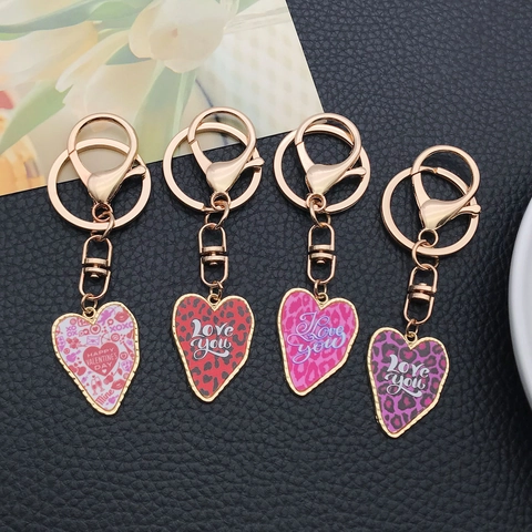 San Valentino Portachiavi a Cuore in Lega di Zinco Stampa Leopardata Love You Smalto Stampato Ciondolo Regalo Donna