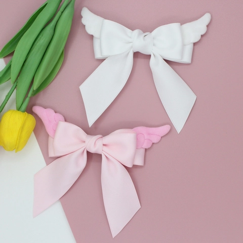 Sweet Lolita Angel Wings Bowknot Hair Clip Plush Satin Ribbon Bow Alligator Clip Kawaii Hair Accessories For Girls Women