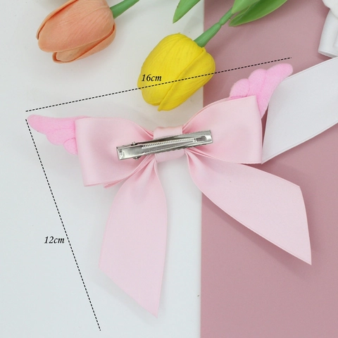 Sweet Lolita Angel Wings Bowknot Hair Clip Plush Satin Ribbon Bow Alligator Clip Kawaii Hair Accessories For Girls Women