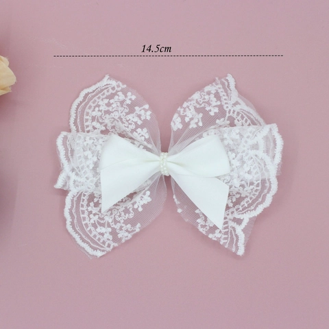 Pinza de Pelo de Encaje con Lazo Dulce Niñas Princesa Perla Artificial Bordada Cinta de Satén Accesorios para el Cabello