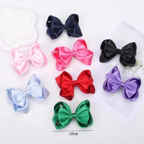 Elegant Satin Polyester Ribbon Bow Hair Clip Solid Color Double Layer Oversized Hairpin Fresh Hair Accessory For Women Girls