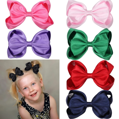 Elegant Satin Polyester Ribbon Bow Hair Clip Solid Color Double Layer Oversized Hairpin Fresh Hair Accessory For Women Girls