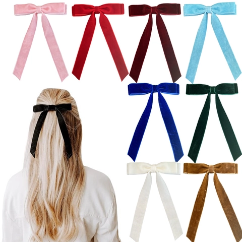 Samt Schleife Haarspange Langes Band Streamer Für Mädchen Damen Französischer Balletcore Vintage Stil Haarschmuck Entenschnabel Clip