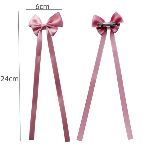 Elegant Satin Long Ribbon Bow Hair Clip Princess Handmade Alligator Clip Hair Accessory For Kids Girls Solid Color Decoration