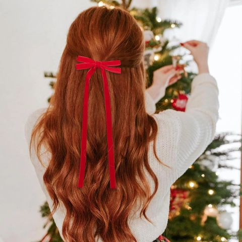 Elastico per Capelli con Fiocco in Velluto e Nastro Lungo Clip Fatto a Mano Stile Principessa Accessori per Donna Ragazza