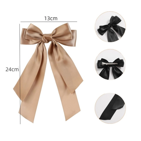Grande Pince à Cheveux Nœud en Satin Avec Long Ruban Élégante Épingle à Cheveux Couleur Unie Accessoires Cheveux pour Femmes Filles