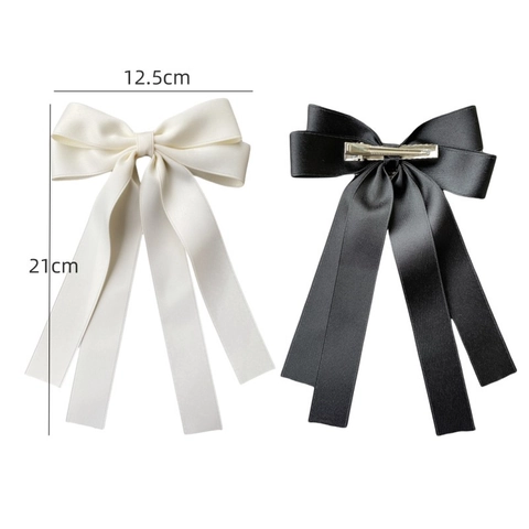 Satin Bow Hair Clip With Long Streamers For Women French Vintage Elegant Large Bowknot Hair Accessory Alligator Clip