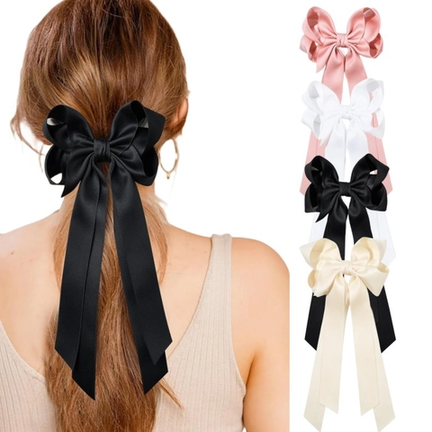 Eleganter Satin Schleife Haarspange Mit Langem Band Große Matte Schleife Krokodilklemme Haarschmuck Für Damen Mädchen