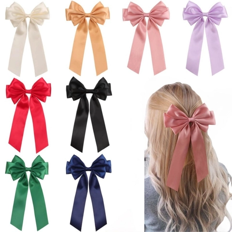 Pince à Cheveux Elégante en Satin avec Grand Noeud et Longs Rubans Style Coréen Barrette Accessoire Cheveux Femme Fille