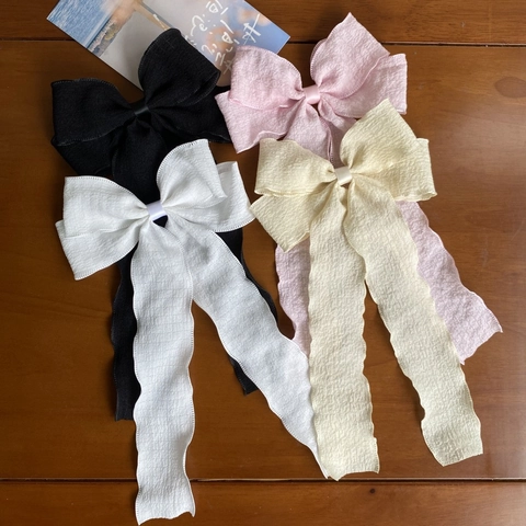 Pinza para el Pelo con Lazo Plisado y Cintas Largas Color Sólido Dulce Elegante Accesorios para el Cabello Mujer Fiesta