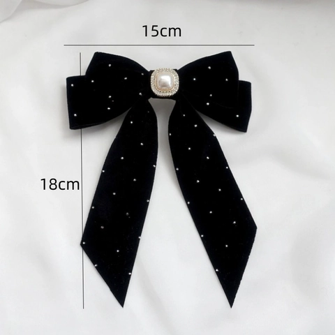 Fermaglio Per Capelli Fiocco In Velluto Con Perla Artificial Sintetica E Strass Lunghi Nastri Accessorio Vintage Per Donna Festa