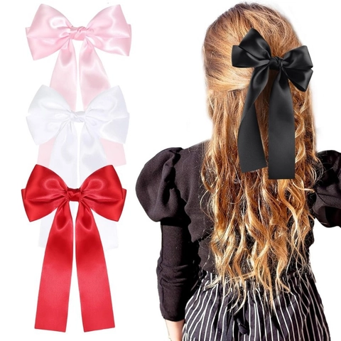 Große Satin Schleife Haarspange Mit Langen Bändern Elegante Haarnadeln Süßer Haarschmuck Für Mädchen Damen Täglicher Kopfschmuck